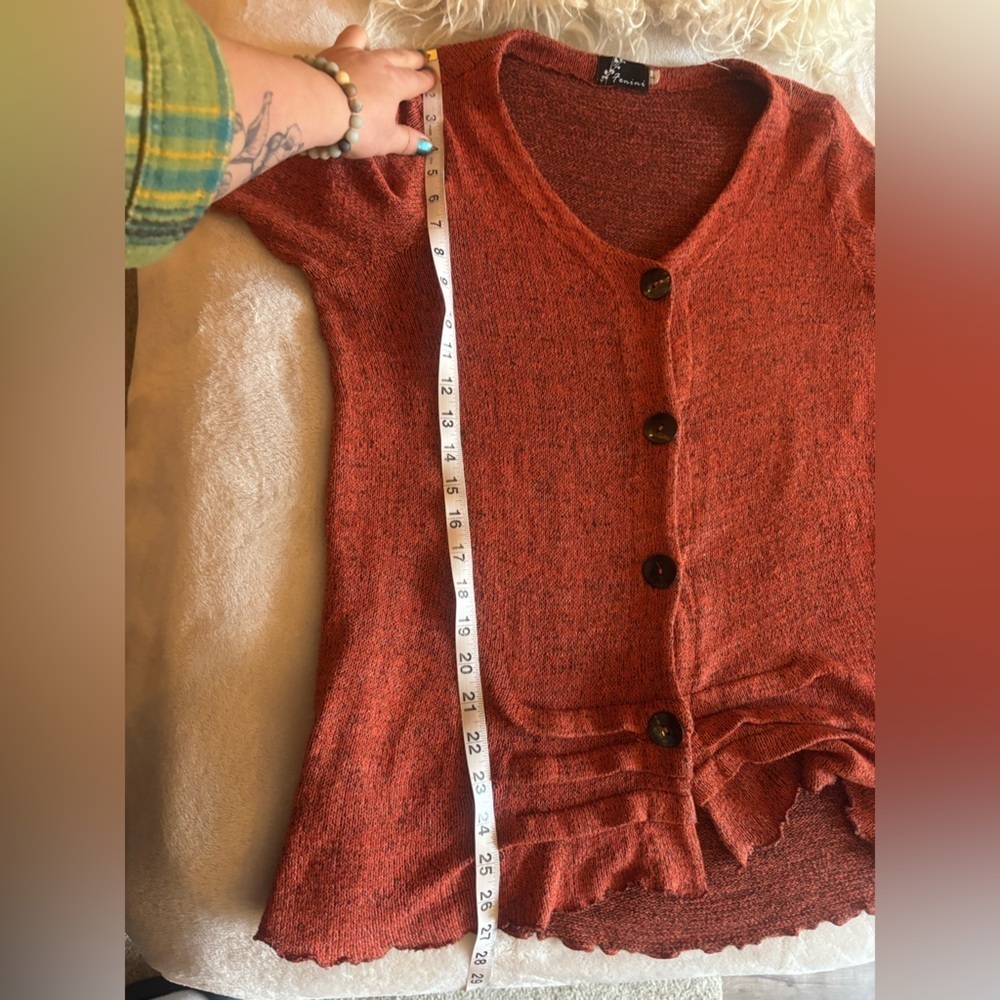 FENINI Designer Burnt Orange Textured Knit Cardigan • Artful Layering•Fits M–XL - Picture 14 of 17